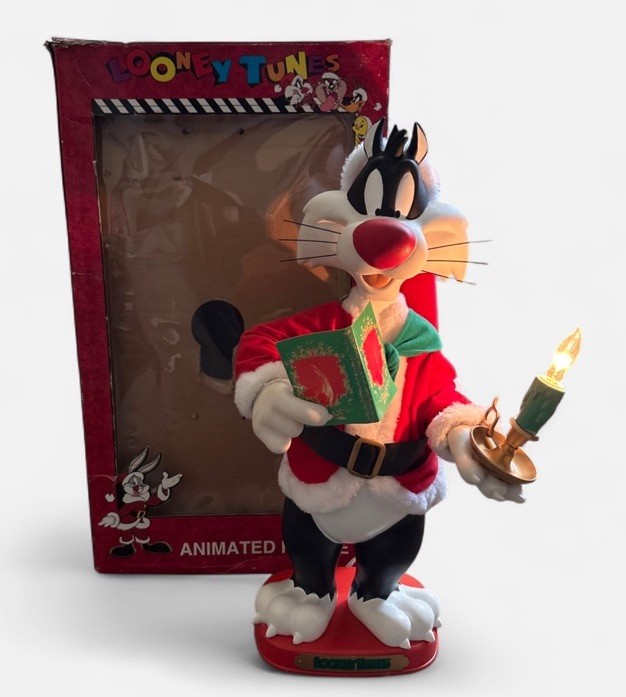 Looney Tunes Sylvester Cat Animated 1997 Motionette Christmas Santa Works + BOX!