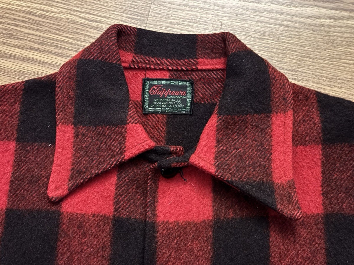 Vtg 50s Chippewa Red Plaid Lumberjack Wool Shirt Jac Men's Small
