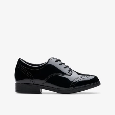 CLARKS SCHOOL Clarks Girls Sami Walk Kid Black Patent Brogues,School Shoes Patent School