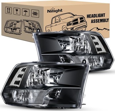 2009-2018 Dodge RAM 1500 / 2019 RAM Classic / 2010-2018 RAM 2500 3500 Switchback Sequential Full Led Projector Headlights Matte Black Housing Clear Lens