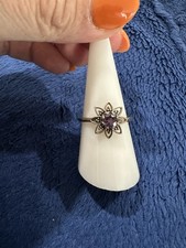 Vintage Sterling Silver 925 Round Amethyst Floral Flower Ring, Size 8.25