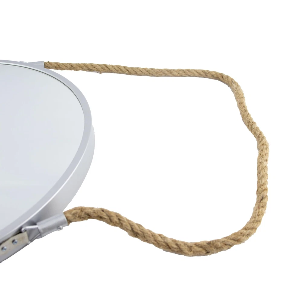 Espejo de pared redondo de 12 pulgadas con cuerda tocador rústico plateado para sala de estar Foto 3 de 3