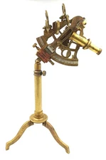 Mid 1900's Scott of London reproduction 1753 Royal Navy brass sextant on stand