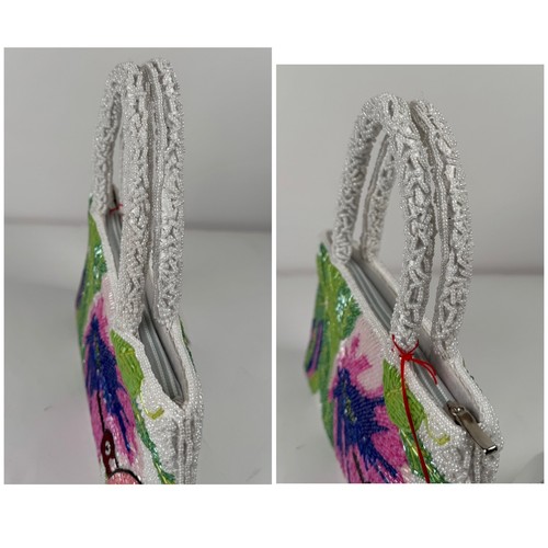 Borsa a mano piccola Colleen Lopez con perline ricamate colibrì floreale nuova con etichette vintage - Foto 4 di 8