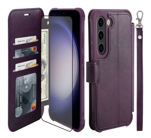 Galaxy S23+ Wallet Case Lila PU Leder Flip Cover mit Band RFID Schutz - Bild 1 von 4