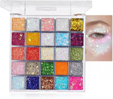 25 Colors Body Glitter Palette, Face Hair Glitter Gel Holographic Chunky Sequ...