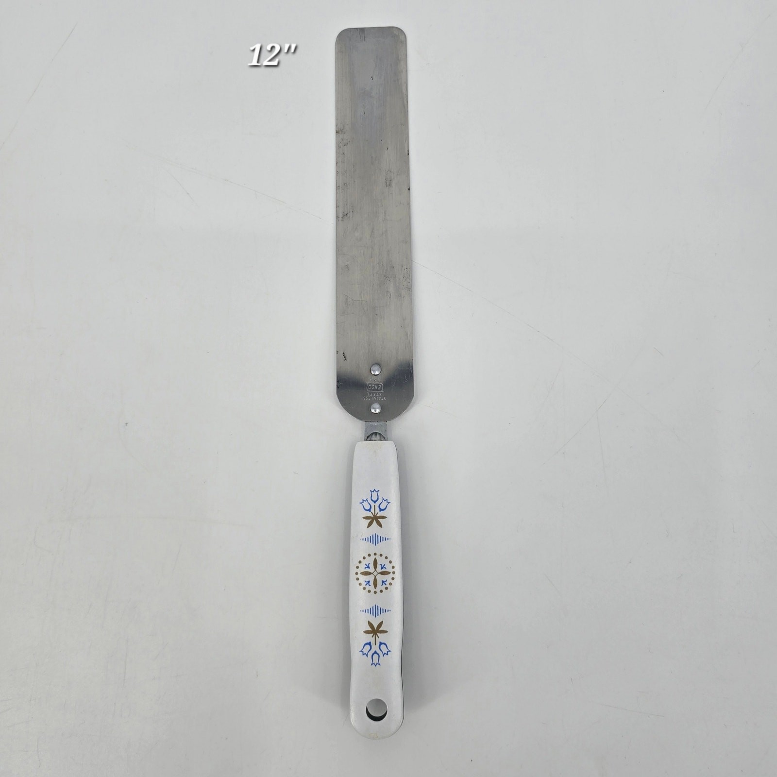 Vintage EKCO Flint Offset Icing Spatula Dutch Blue Tulip Handle Stainless USA