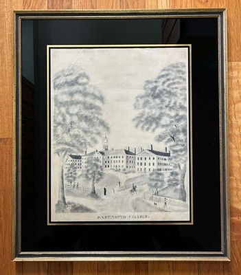 Vintage Dartmouth College Graphite Drawing Dartmouth Hall - Early 19th Century?