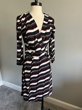Ann Taylor Sz 2 Abstract Black Maroon Wrap Dress