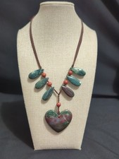 Bohemian Natural Stone Crystal Pendant Necklace Beads on Braided Cord