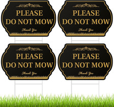 4 Pcs Please Do Not Mow Sign 12 X 8 Inches with Metal Stake Black Gold No Mow Ya