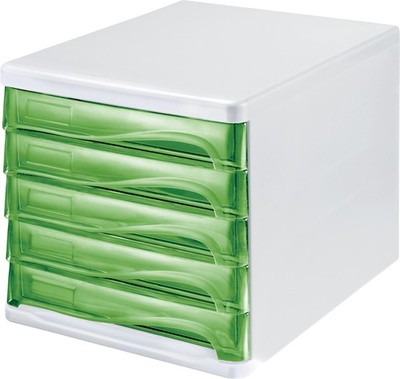 helit Schubladenbox 5 Schübe weiß/grün transparent