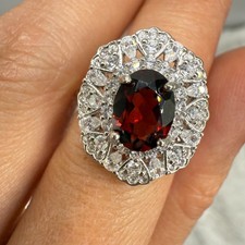 925 Sterling Silver Ring 8x6mm Red Natural Rhodolite Garnet Gemstone Zircon Gift