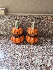 New Johanna Parker Jack O Lantern Pumpkin Halloween Salt Pepper Shakers Transpac