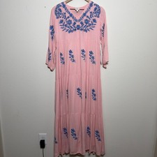 J. Marie Womens Dress S Pink Blue Floral Embroidered Tiered Maxi JM1448 NEW