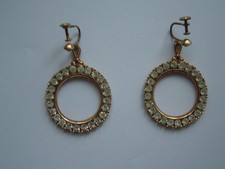Vintage Screw Back Rhinestone Hoop Earrings