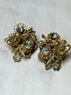New ListingVintage Miriam Haskell Signed Gold-Tone Floral Crystal Earrings