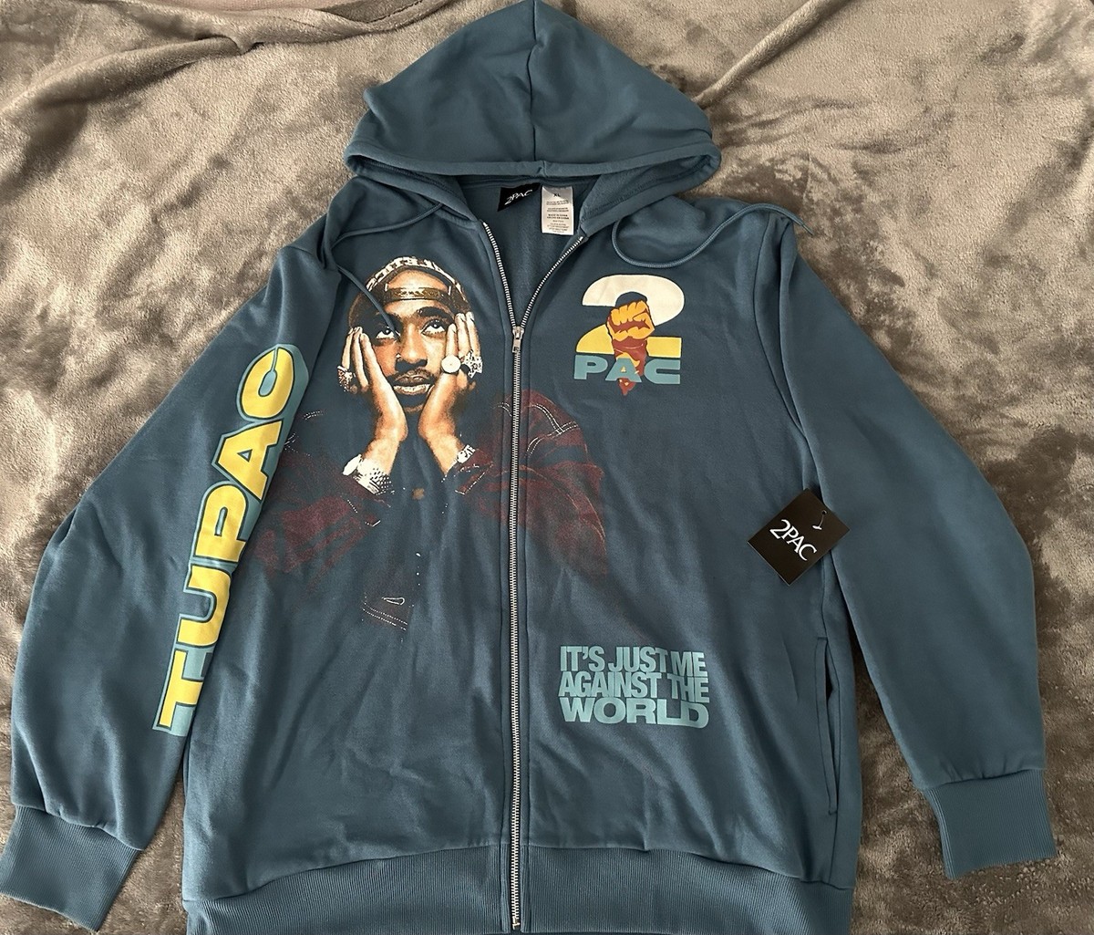 Tupac Shakur 2Pac ME AGAINST THE WORLD Graphic Blue Zip Hoodie