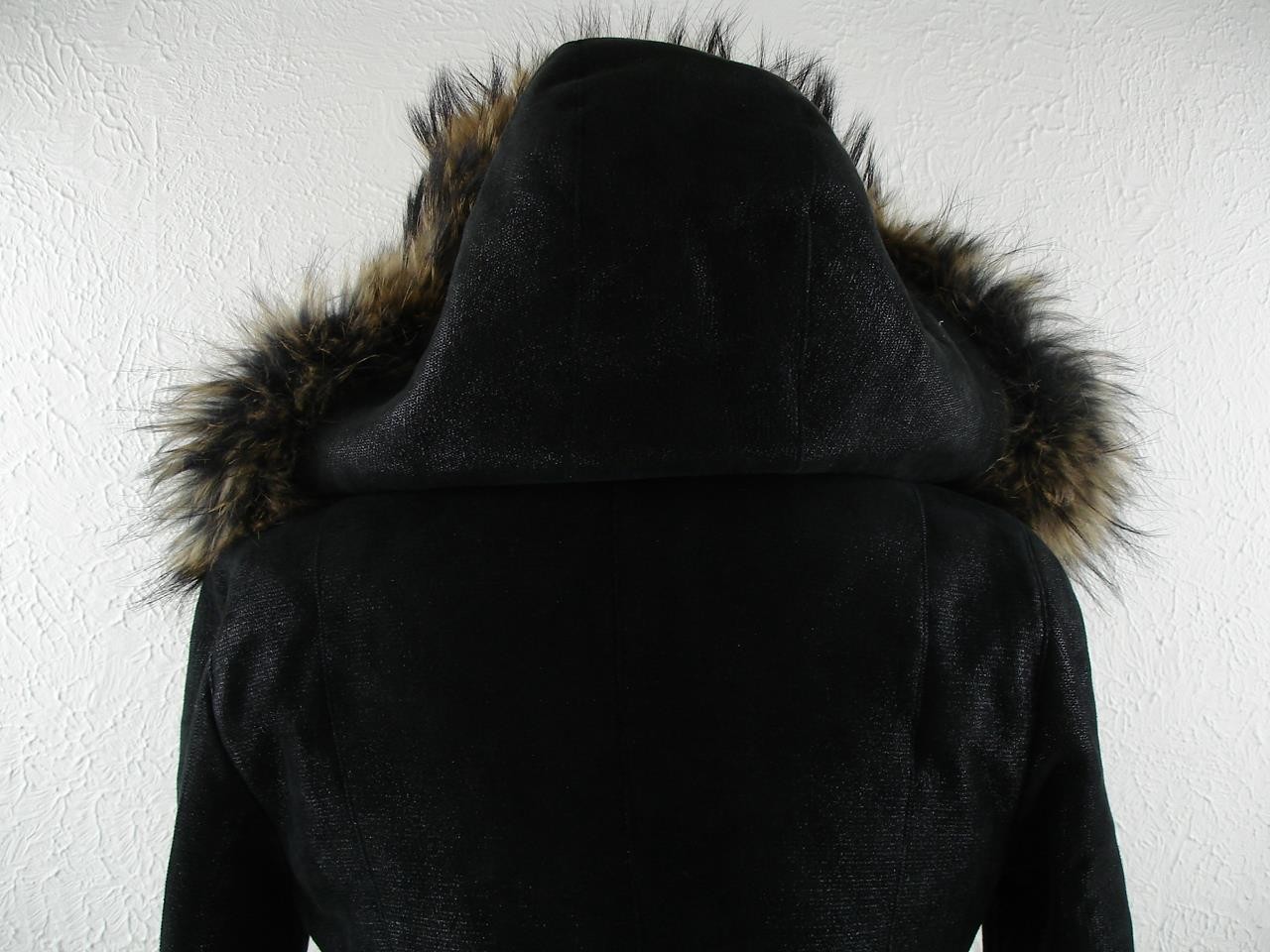 Women's sz S Gina Bacconi Genuine Fur Sheepskin Shearling Black Detachable Hood image 7