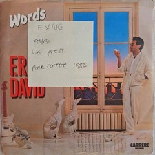 F.R. David Words Vinyl Record 7" EX/VG CAR 248 1982