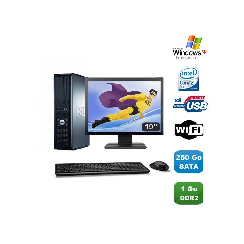 Lot PC DELL Optiplex 760 DT Intel E8400 3Ghz 1Go DDR2 250Go WIFI XP Pro + 19" - Photo 1/1