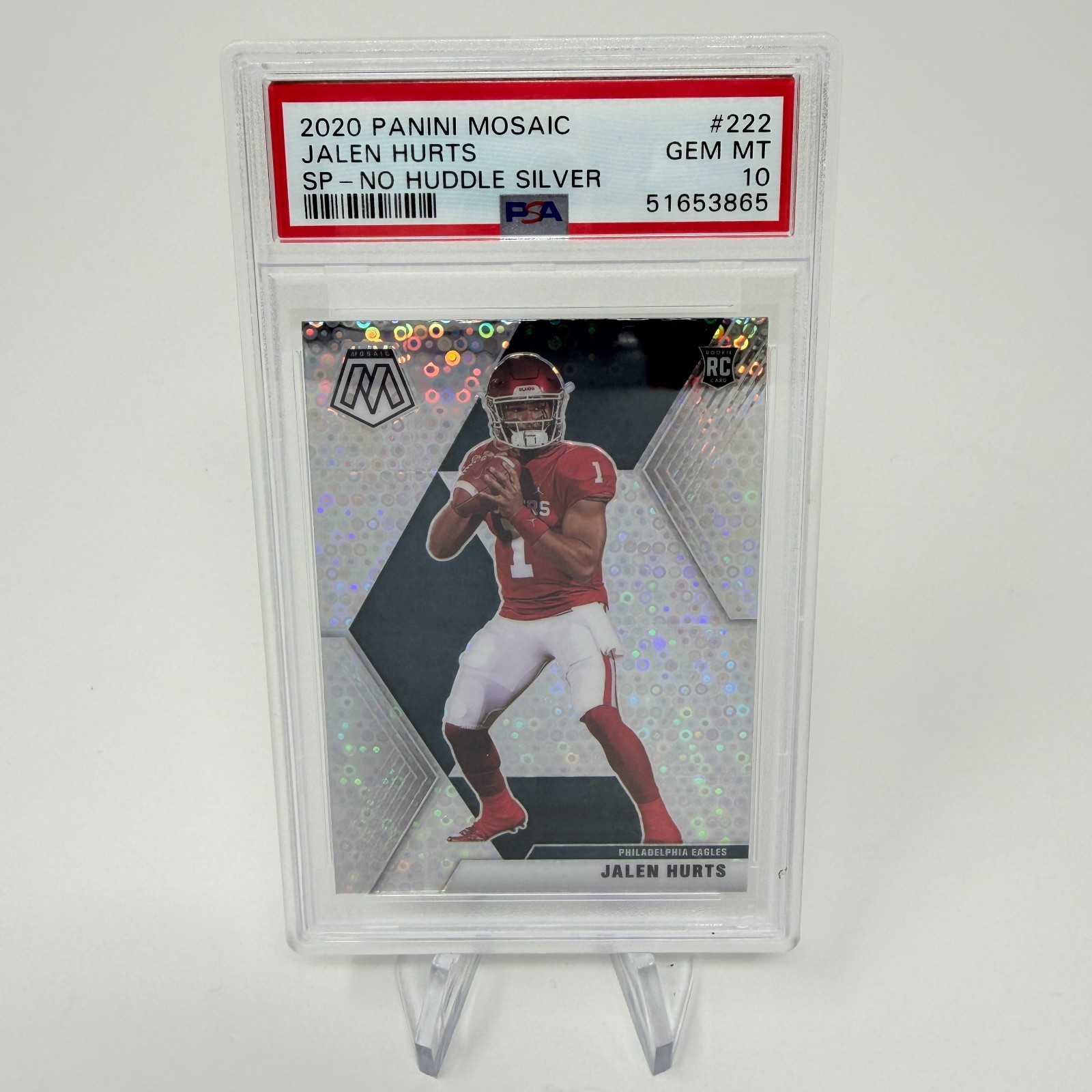 2020 Panini Mosaic No Huddle Silver Jalen Hurts Variation PSA 10 #222 Rookie RC