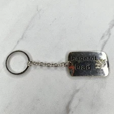Silver Tone Pageant Dad Rhinestone Crown Metal Keychain Keyring