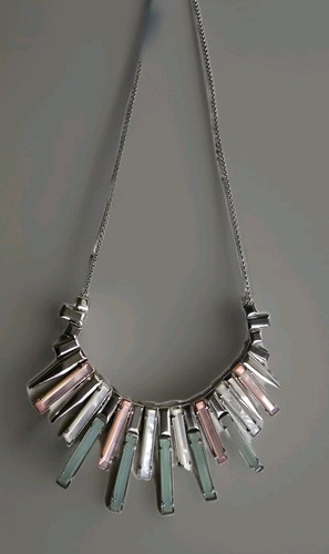 Kendra Scott Pink Sea Green Silver Lariat Slide Clasp Necklace Dichroic Glass - Picture 2 of 8