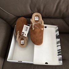 Dolce Vita AUDREANA Suede Shearling Lined Clog Slippers Cognac Buckle Women's 9