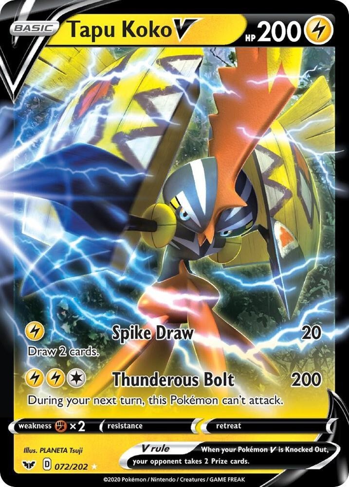 Pokemon Sword & Shield Ultra Rare Tapu Koko V 072/202 - Near Mint (NM)