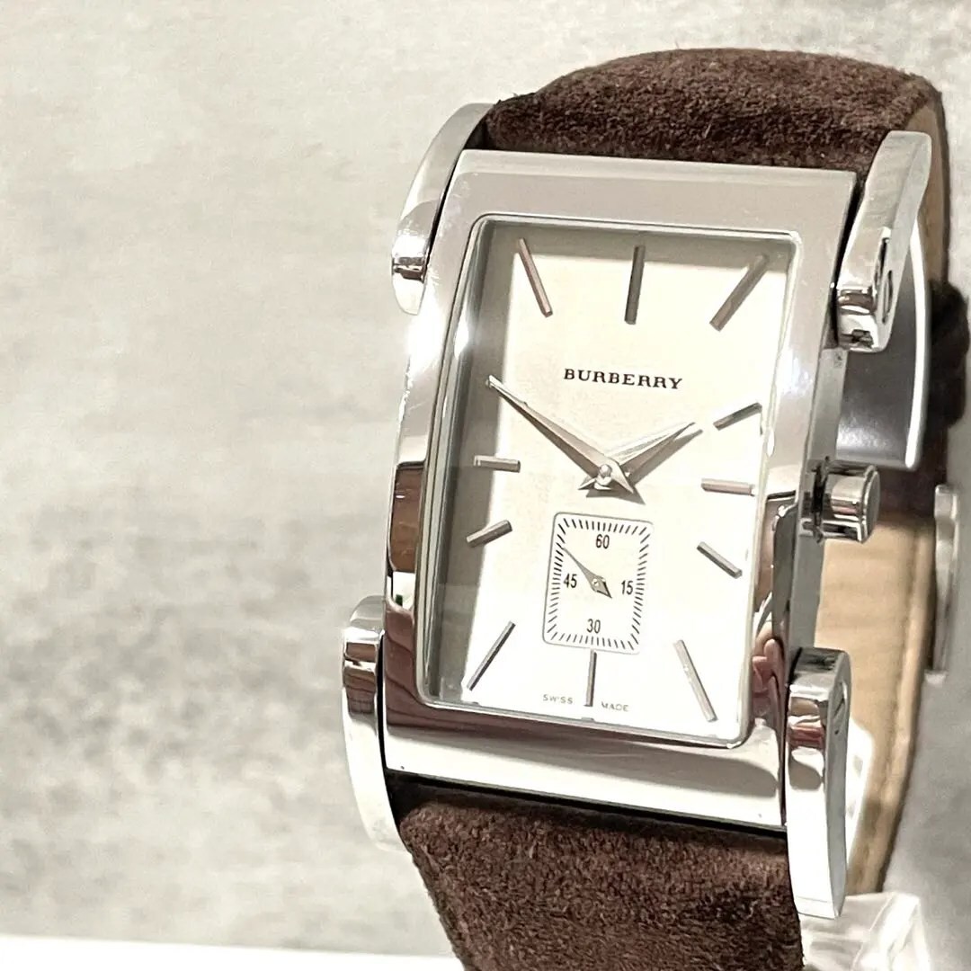 Burberry Rectangular Watch Quartz Brown Suede Str… - image 1