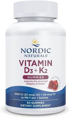 Nordic Naturals Vitamin D3 + K2 Gummies Pomegranate Bone Muscle - 60ct