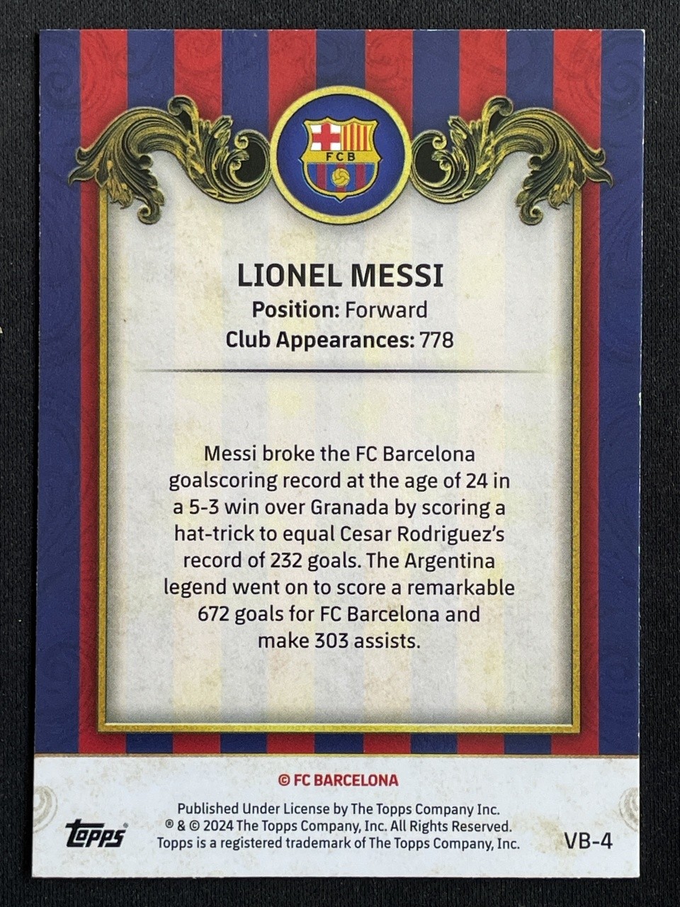 Lionel Messi 2023-24 Topps FC Barcelona Team Set Vintage Barca #VB-4 view 2
