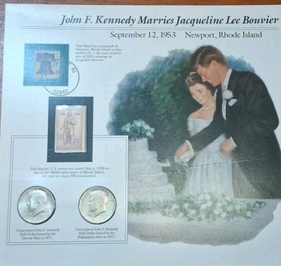 1971-D & 1971-P ~ 2 Kennedy Uncirculated Half Dollars Commemorative Stamp