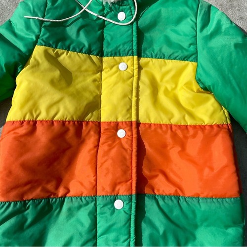 Vintage Kids Jacket Coat Unisex Montgomery Ward Green Yellow 80s - Picture 2 of 16