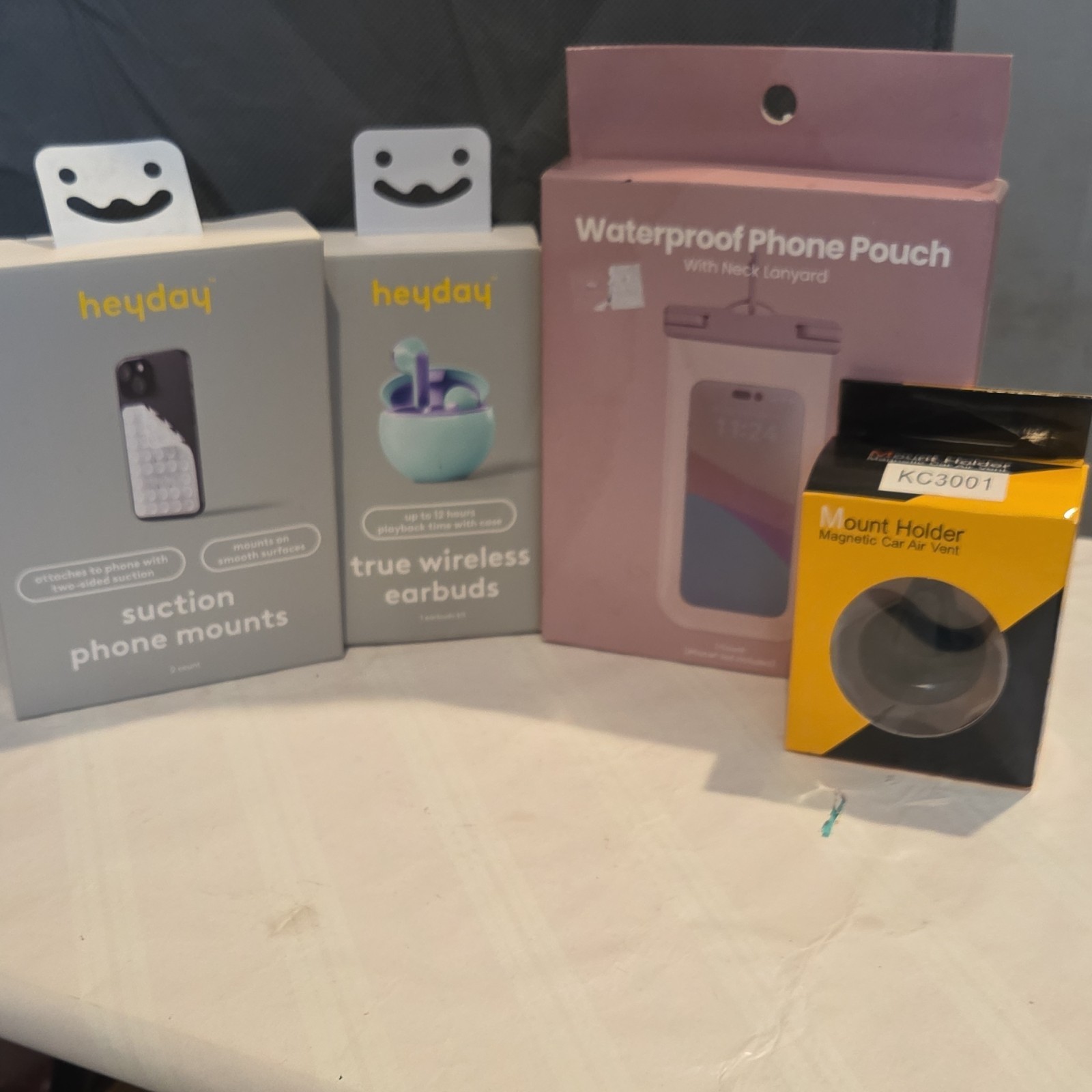 heyday Suction Phone Mounts, True Wireless Earbuds, Waterproof Pouch