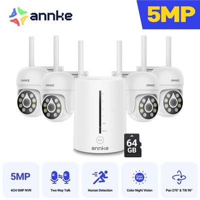 ANNKE Wireless 4CH NVR 5MP Pan&Tilt Security Camera System Two Way Audio Color