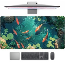 Koi Fish Desk Mat Gaming Koi Pond Desk Pad Large Cute Mouse Pad, Goldfish Mou...