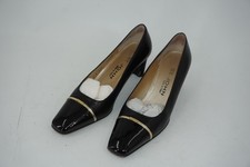 St. John Lina Pump Heels Black Patent Leather Toe Cap Mid Heel Italy Women's 7B