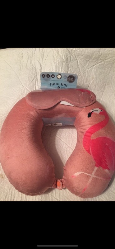 TRAVEL SET FLAMINGO MEMORY FOAM HEADREST & MATCHING EYE MASK