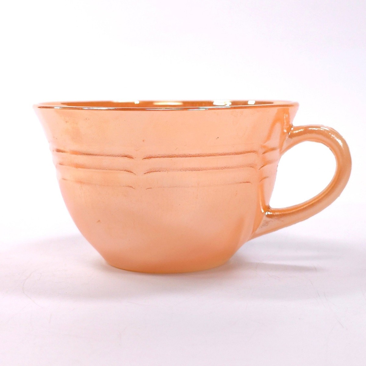Vintage Fire King Oven Ware 3 Band Tea Cup Peach Lustre Anchor