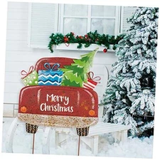 Glitzhome Rustic Metal Christmas Truck Yard Stake Lawn Garden Metal Truck