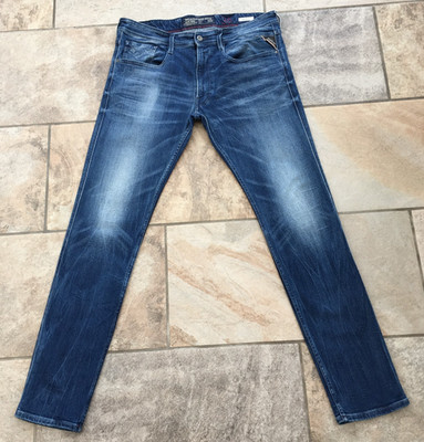 Mens Replay ANBASS M914 Slim Fit Blue Stretch Denim Jeans - Zip Fly - W36 L32