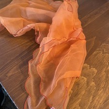 VTG 50s Orange Sheer Nylon Chiffon 44 1/2 x 12 1/2 Rectaular Scarf Scallop Hem