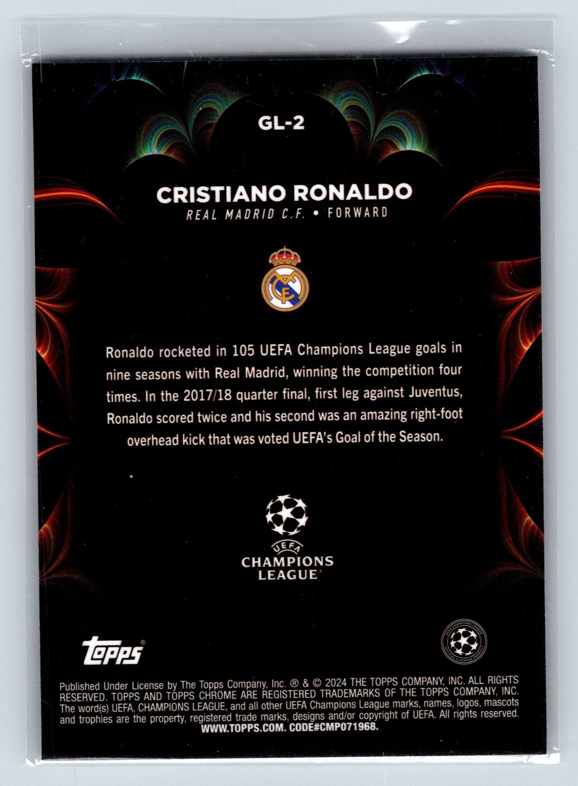 Cristiano Ronaldo 2023-24 Chrome UEFA Club Competitions Golazo #GL-2 Portugal view 2