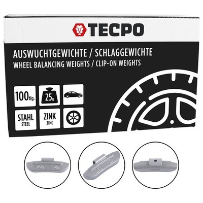 100x TECPO SCHLAGGEWICHTE für STAHLFELGEN 25g ZINK AUSWUCHTGEWICHT SCHLAGGEWICHT