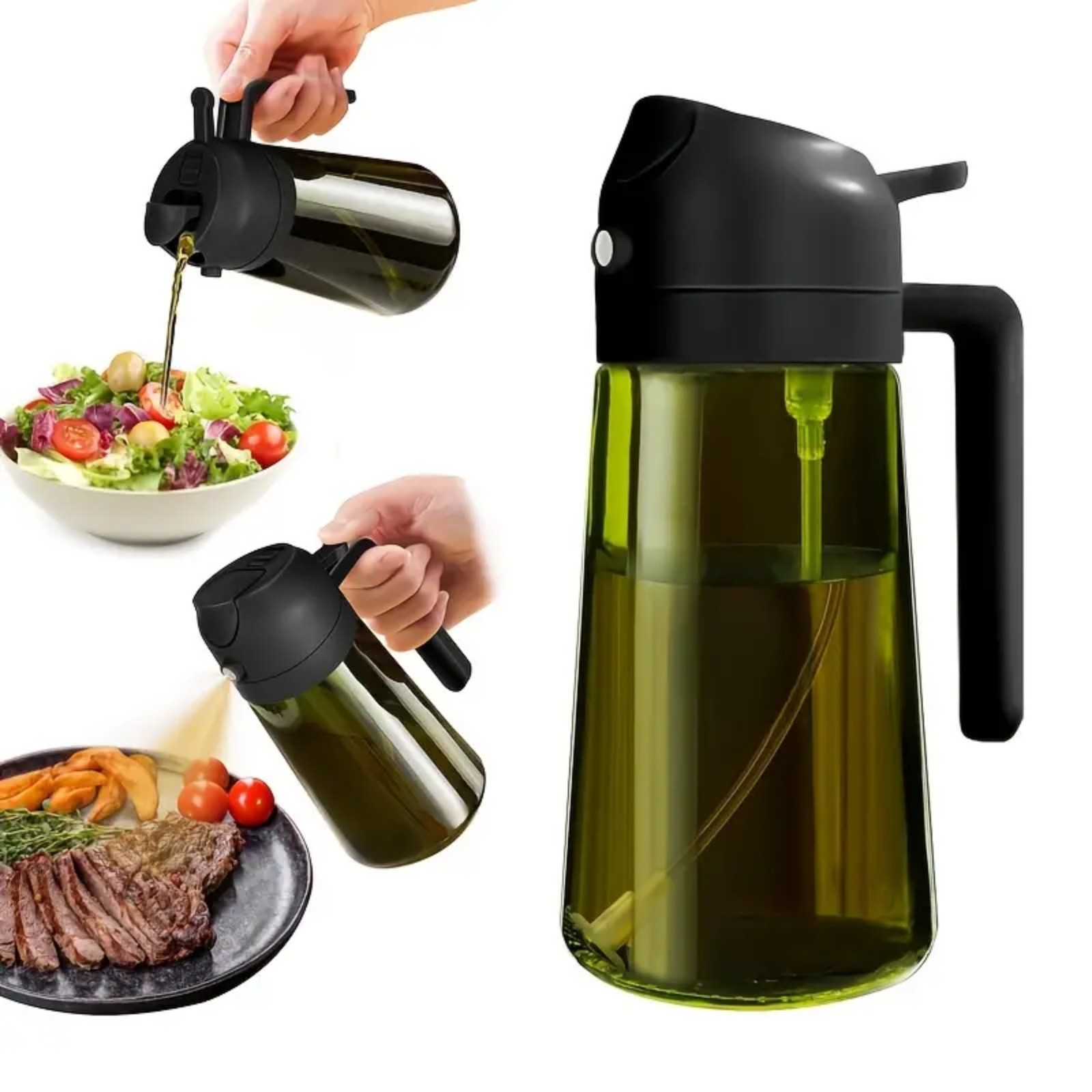 2 in 1 470ml Glass Olive Oil Sprayer Dispenser Cooking Baking BBQ Spray Bottle