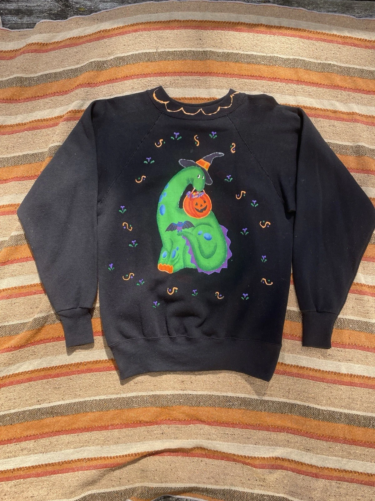 Vintage 90s Halloween Dragon Jack O Lantern Pumpkin Adult Size XL Sweatshirt