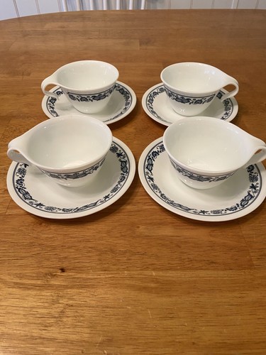 Vintage Corelle Corning Livingware Old Town Blue Onion Hook Handle Cups 4 Sets