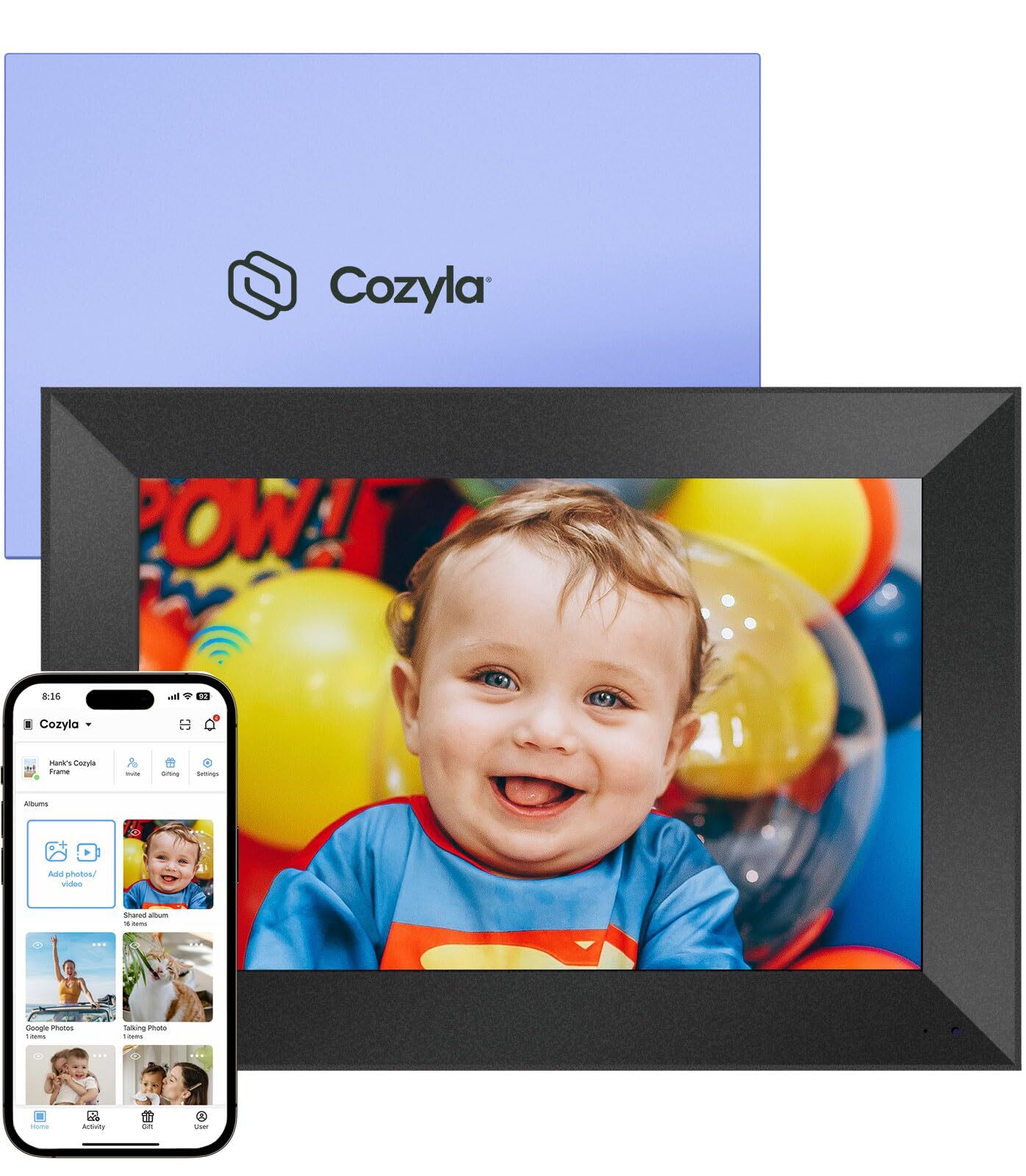 Cozyla Digital Picture Frame WiFi Free Unlimited Storage AI-Powered Send Pict...